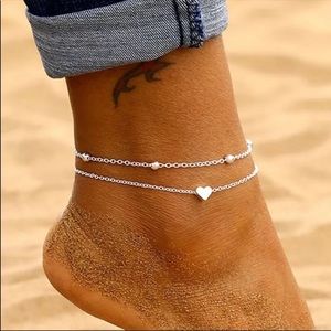 Silver heart pendant anklet ankle bracelet
